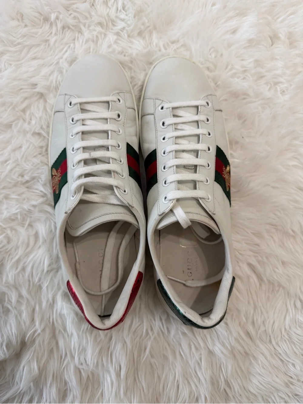 Gucci Ace Women's Sneakers White Leather Web Bee Size 39.5 US 9.5